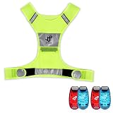 LED Safety Light and Reflective Vest Sets (4-Pack with Clip and 4 BONUSES), The Perfect Running Light, suitable for Jogging, Cycling, Biking, Dog Walking, Strobe Light, Waterproof, By JQP Sports (S/M)