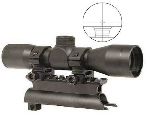 Ultimate Arms Gear Tactical SKS 4x30 mm Rangefinder Reticle Rifle Hunting Sniper Scope with See Thru Lens Caps + Stealth Black Steel SKS 7.62x39 Rifle See Through Receiver Cover Replacement High Profile Tactical Scope Weaver Picatinny Rail Mount Comp