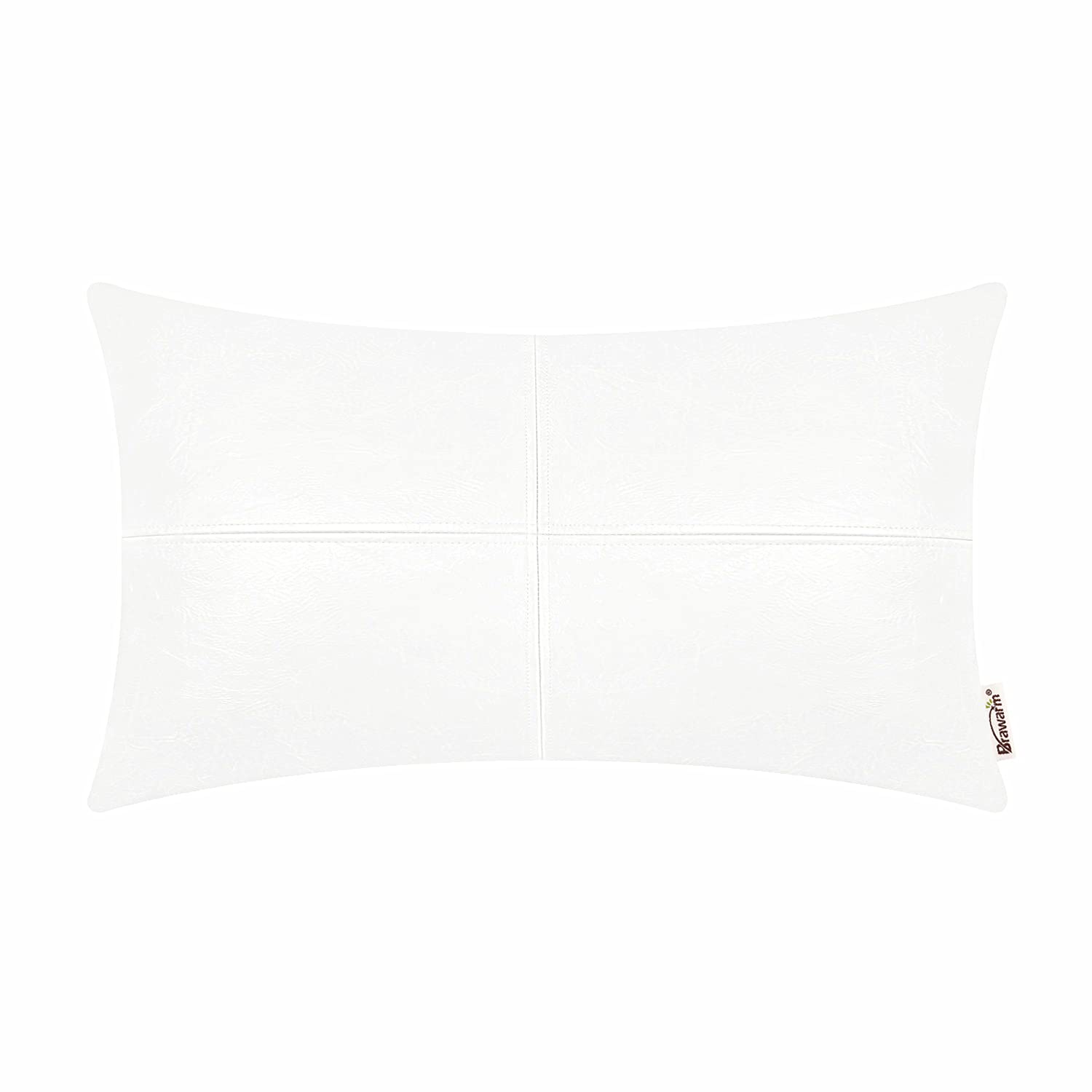 BRAWARM Decorative Throw Pillow Covers, Faux Leather Throw Pillow Covers, Hand Stitched Faux Leather Couch Cases for Living Room Garden Bed, White, 30cm x 50cm