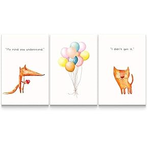 3 Panel Funny Love of Fox and Cat...