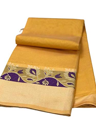 Cotton Silk Meena Plain Border Saree - Golden Yellow