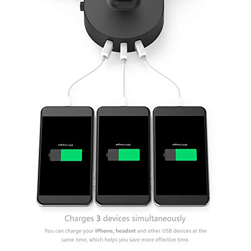 Qi Bedside Lamp COZOO USB Bedside Table & Desk Lamp with 3 USB Charging Ports and Qi Wireless Charging Pad,Black Charger Base with White Fabric Shade, LED Light for Bedroom/Nightstand/Living Room