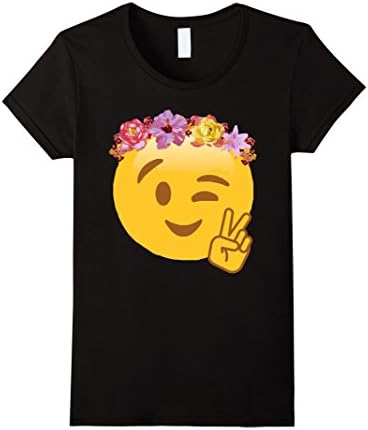 Womens Peace Emoji Laughing Flower Crown T-Shirt Small Black
