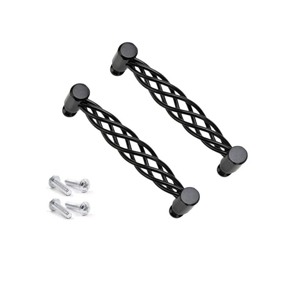 SYDARSYN 2 Pack Hollow Kitchen Cupboard Handles Black Door Handles 128mm Drawer Handles Cabinet Handles (Birdcage Shape)