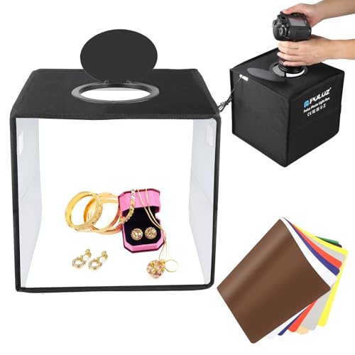 PULUZ Fotostudio Lichtbox 25cm Lichtzelte Fotografie klein Light Box Tragbare Faltbare Desktop Schießzelt Box mit 6 Pieces 12 Color Hintergründe Kit H
