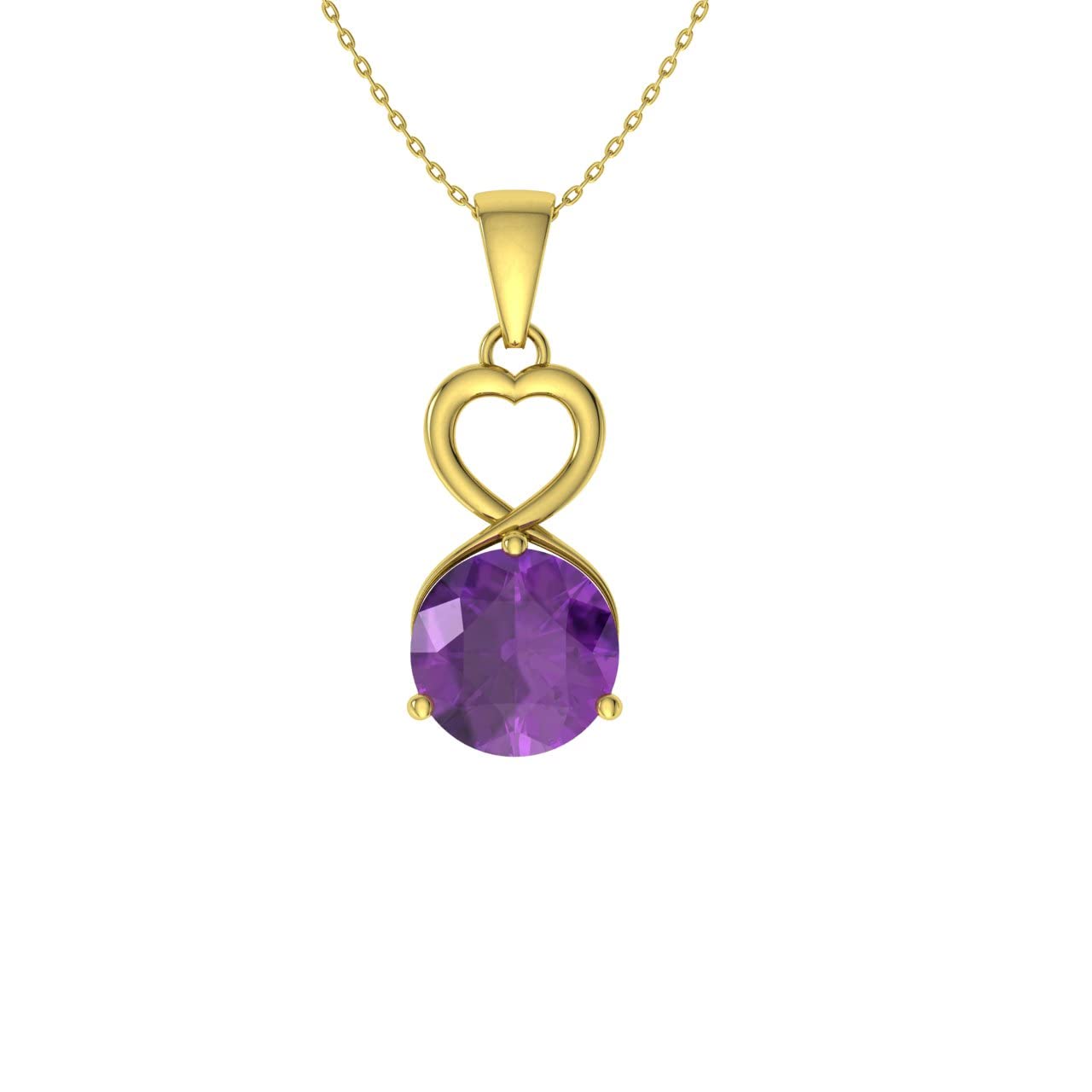 Diamondere Natural and Certified Amethyst Heart Infinity Necklace in 9ct Yellow Gold | 0.73 Carat Pendant with Chain