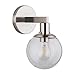 Sferra Wall Light Sconce with LED Edison Bulb Included. Brushed Nickel with Globe Glass Shade. Modern Industrial Factory Style. UL Listed, Linea di Liara LL-SC225-BN