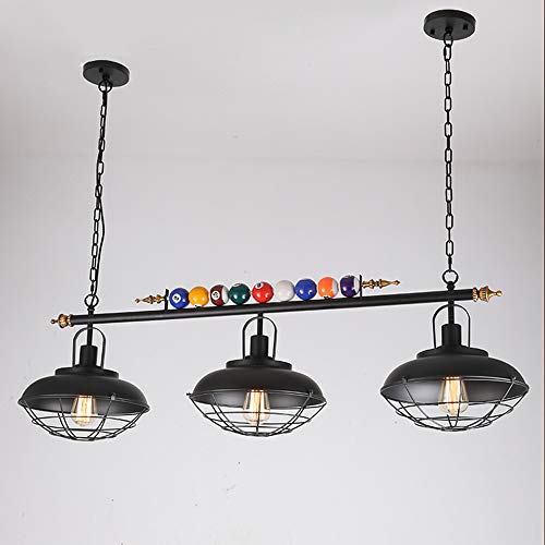NIUYAO Hanging Pool Table Light Fixture 47''W Island Light with Metal Shade, Metal Cage Frame and Special Billiard Ball Decoration in Black Finish, 3 Light 463065