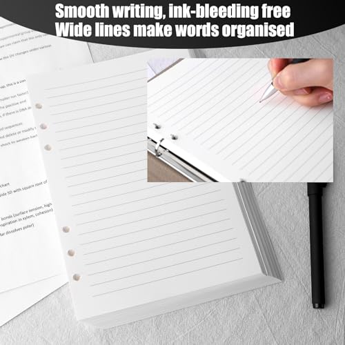 HEYPLACE 100 Sheets Lined Refill Paper, White Loose Leaf Paper 6 Holes for A5 Planner Inserts 6-Ring Binders School Office 5.6\