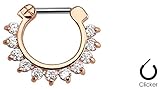 Single Line Pronged Clear Gems Septum Clicker Rose Gold IP 107RC