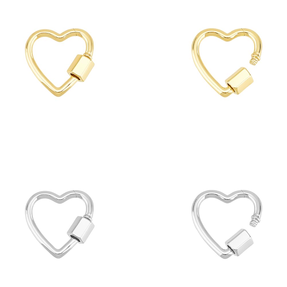 UNICRAFTALE About 4pcs 2 Colors Screw Carabiner Lock Brass Screw Lock Clip Heart Lock Key Clasps Carabiner Clasp Metal Keychain Clip Hook Quick Link for DIY Jewelry Making Handbag Accessory