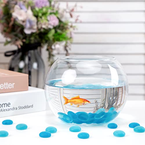 FUTUREPLUSX Frosted Flat Glass Marbles, 100PCS Blue Flat Glass Pebbles Vase Filler Beads Decorative Flat Round Gemstone for Home Decor