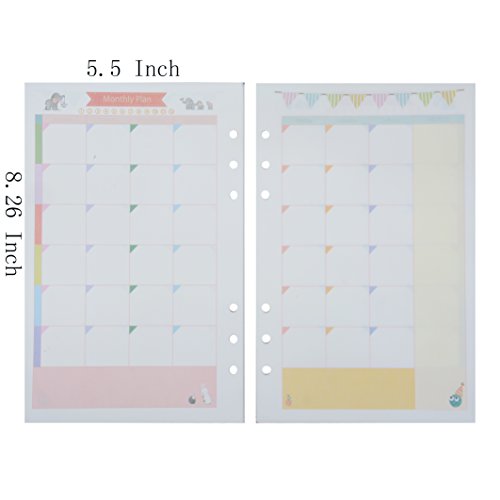 Funcoo 90 Sheets Planner Filler Paper Refills Inserts Pages A5 Size Loose Leaf Paper for 6-Holes Binder, Journal, Dairy, Planner, Notebook (Monthly Plan) - Thumbnail 7
