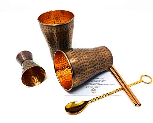 Cretoni Copperlin Antik gehämmerter Moscow Mule Handcrafted 473 ml Classic Cups Set of 2 with Bonus 2 Copper Straws… – Bild 7