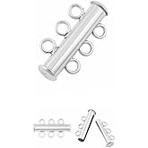 2pcs Adabele Authentic 925 Sterling Silver 3 Strands Multi-Strand Slide Lock Tube Clasp Set 20mm Hypoallergenic Nickel Free for DIY Layering Jewelry Making SS116