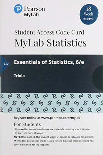 Essentials Of Statistics 18 Week Mylab Stat.