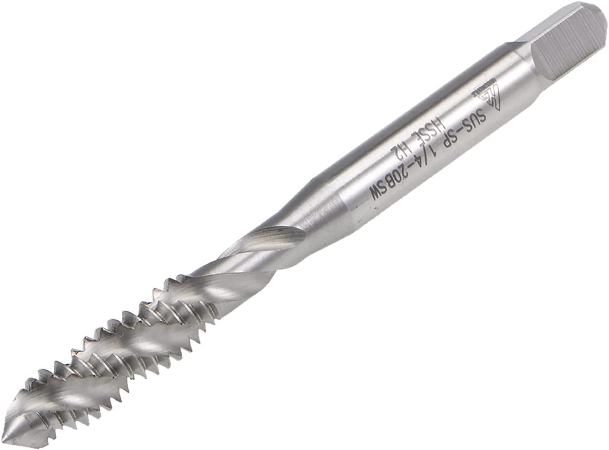 TOP-VIGOR 1/4"-20 BSW Spiral Flute Thread Tap, Metric Machine Threading Tap H2 Tolerance, HSS-Cobalt(5% Co) Uncoated Thread Milling Tap, Round Shank with Square End