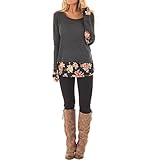 Vovotrade Women Elegant Floral Patchwork Casual Blouse Sweaters Ladies Long Sleeve T-Shirt Tops Sweatshirt (Gray, S)