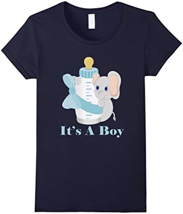 Women's It's a Boy Announcement T Shirt with Elephant Blue Ribbon Large Navy