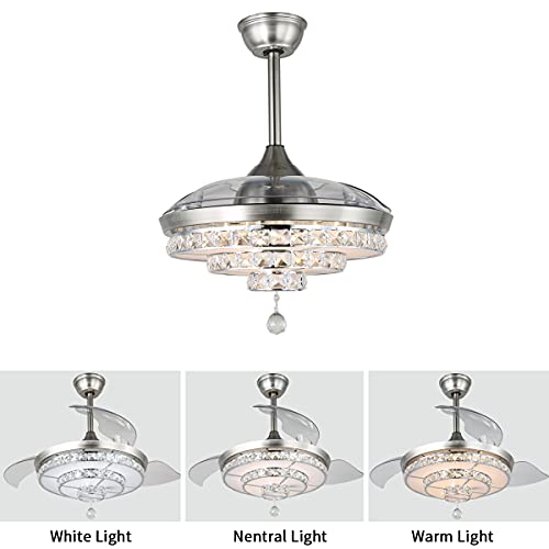 YYEHON Modern Crystal Ceiling Fan with Lights and Remote Control, 42