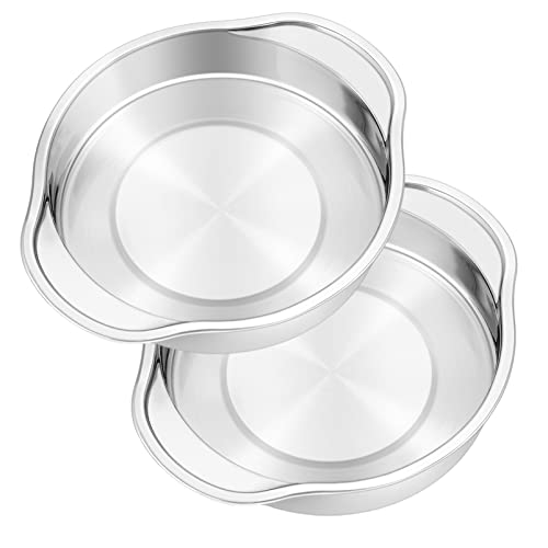 TeamFar 8 inch Cake Pan Set of 2, Stainless Steel Round Cake Baking Pan with Wide Handles, Non-Toxic & Heavy-Duty, Mirror Finish & One-Piece, Oven & Dishwasher Safe