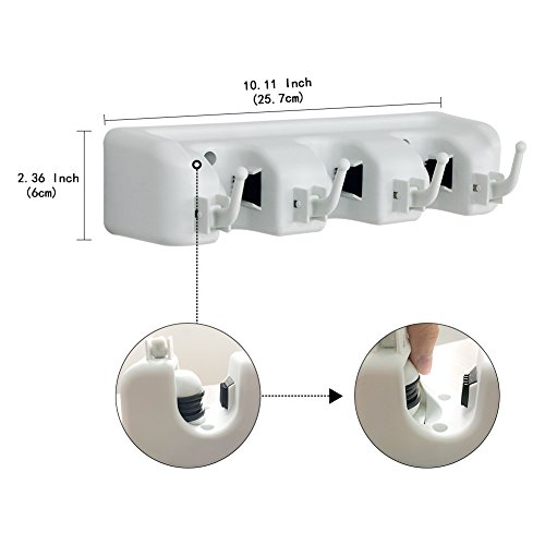 DiGiCare Broom Holder, Wall Mount Mop Holder Broom Hanger Organizer with 3 Ball Slots and 4 Hooks, Holds Up to 7 Tools for Kitchen, Bathroom, Garage