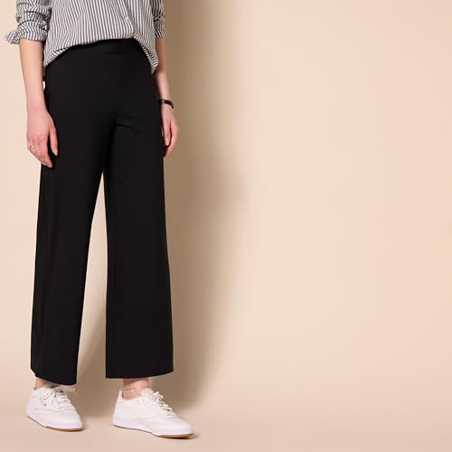 AMAZON ESSENTIALS WOMEN’S DRESSY CROPPED WIDE LEG PULL-ON PANTS, BLACK, X-LARGE
