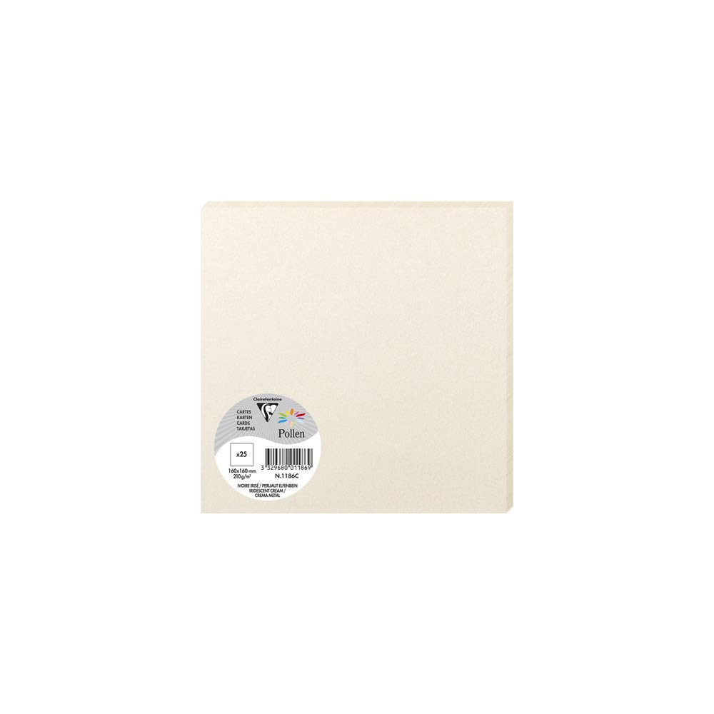 Clairefontaine 1186C Iridescent Cream Paper Pack of 25 Plain Cards Square 16x16cm 210gsm Invitation and Correspondence Cards Pollen Range Premium Smooth — image 1