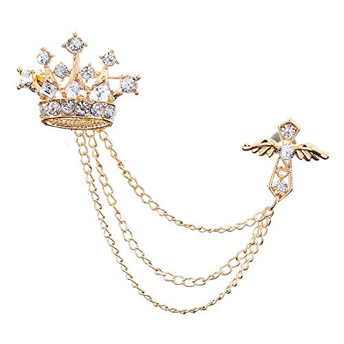 Huture 2Packs Men's Crown Brooch Lapel Pin Badge Hanging Chains Collar Brooches Pin for Career Suit Tuxedo of Shirts Tie Hat Scarf for Boyfriend Father Birthday Gold/Silver