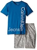 Calvin Klein Little Boys' Toddler 2 Piece Set Tee Shirt with Printed Short,Blue,3T