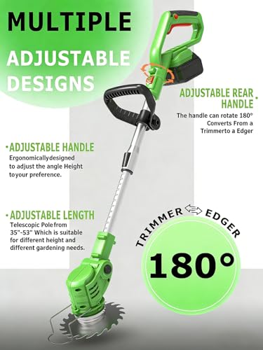 ASZSUSL Cordless Weed Wacker,Lightweight 21V Battery Operated Electric Weed Wacker with 2 Battery,3-in-1 Stringless Grass Trimmer/Weed Trimmer/Grass Cutter,Lawn Trimmer Cordless for Yards Garden