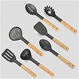 Kitchen Utensil Set - 7 Piece Premium Nylon Cooking Utensils Set With Wood Handles For Nonstick Cookware - Kitchen Cooking Sets With Turners,Tongs,Spatula & Spoons - Best Kitchen Tools For Gift