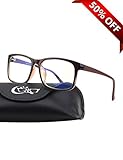 CGID CT12 Blue Light Blocking Glasses, Anti Glare Fatigue Blocking Headaches Eye Strain, Safety Glasses for Computer/Phone, Vintage Rectangle Brown Frame,Transparent Lens