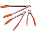 Kitchen Tongs for Cooking with Silicone Tips, Heat Resistant Tongs for Serving Food, 7-Inch, 9-Inch, 12-Inch Locking Silicone Tong, Set of 3 Salad Tong, Orange Kitchen Utensils
