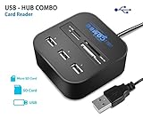 LLP USB Hub Card Reader 2.0 Combo with 3 USB Ports for Charging & High Speed Reading, Camera Memory Card Reader for MS Duo SD/MMC M2 Micro SD/TF Cards on Laptop PC(Black)