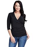 LookbookStore Women's Plus Size Crossover Faux Wrap Ruched Pullover Blouse Shirt