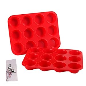 SUPER-KITCHEN-2-Pack-Large-Muffin-Tray-12-Cup-Silicone-Muffin-Pan-Non-Stick-Muffin-Cupcake-Tin-Baking-Mould-for-Muffins-or-Cupcakes-Bakeware-33-x-25-x-3-cm-Red SUPER KITCHEN Set of 2 Large Muffin Tray 12 Cup Silicone Muffin Pan, Non-Stick Muffin Cupcake Tin, Baking Mould for…