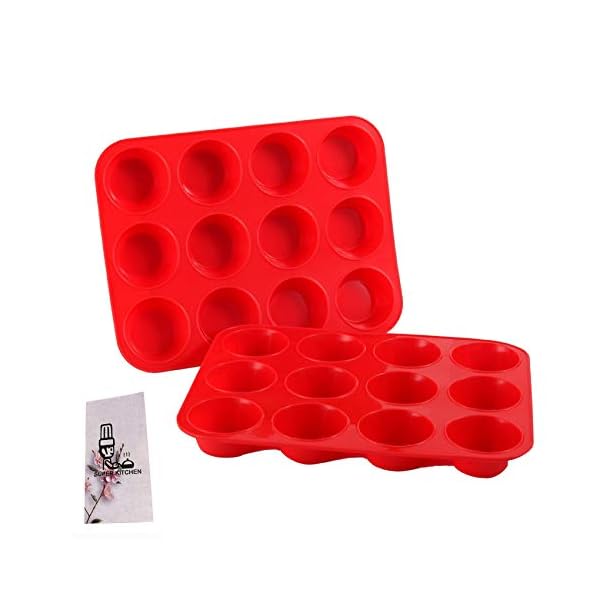 SUPER KITCHEN Set of 2 Large Muffin Tray 12 Cup Silicone Muffin Pan, Non-Stick Muffin Cupcake Tin, Baking Mould for…
