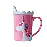 Kerr's Choice UNICORN Ceramic Coffee Mug/Tea Mug with Lid and Spoon for Girls and Women, Novelty Mug ❤Unicorn Gift, Mug Gift❤ (pink)
