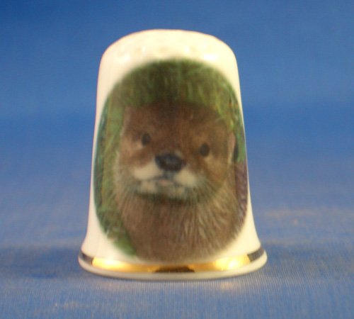 Porcelain China Collectable Thimble - Otter - Free Gift Box