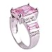 Psiroy 925 Sterling Silver Plated Emerald Cut Simulated Pink Topaz Wide Band Engagement Ring Size 7