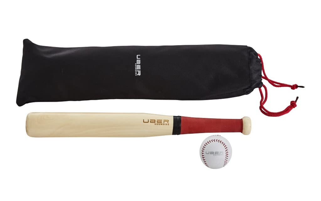 Uber Games Rounders Bat and Ball Set – Traditional Wooden Bat with High-Visibility Ball – Outdoor Garden Game for Kids, Schools, PE and Family Fun