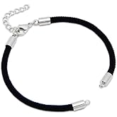 LiQunSweet 5 Pcs Adjustable Black Nylon Bracelet Making with 2-Loops and Extender Chain for Charm Friendship Bracelet Bangle Jewelry Making