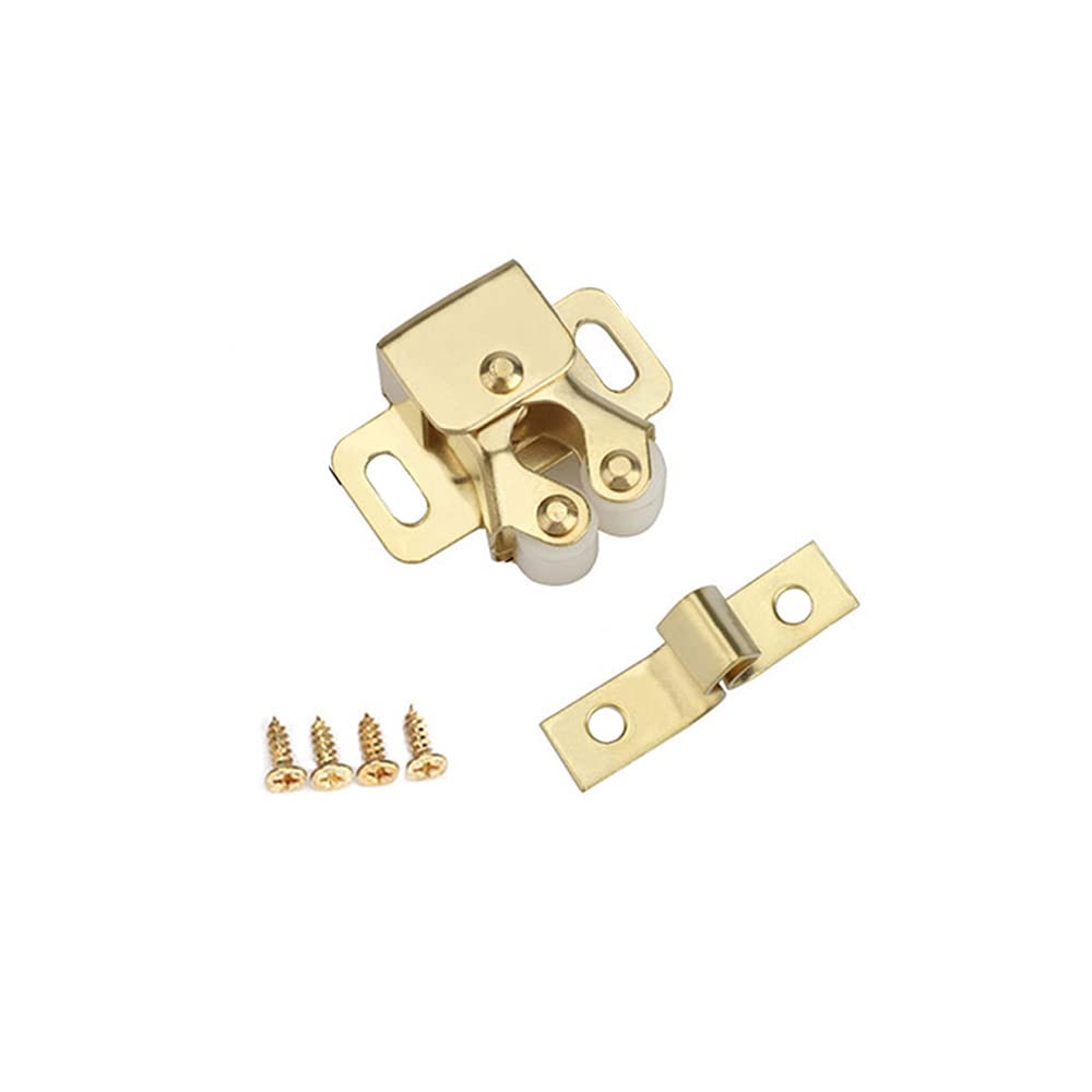Door Catch, 10pcs Double Roller Cupboard Door Latch, Hardware Roller Cabinet Catch with Screws for Wardrobe, Home Furniture Cupboard (Gold)