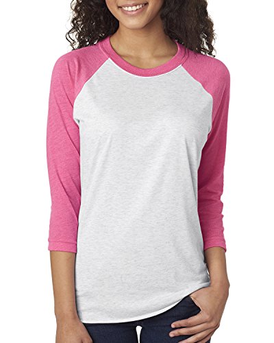 Next Level Unisex 3/4-Sleeve Raglan T-Shirt, Vintage Pink/Hthr Wht, X-Small