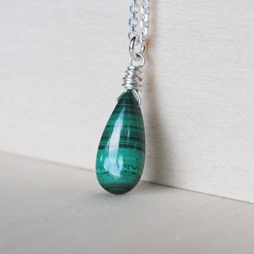 Malachite Drop Necklace Sterling Silver