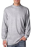 UltraClub Men's Egyptian Interlock Mock Turtleneck T Shirt, XL, Heather Grey