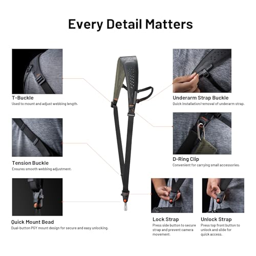 PGYTECH Camera Strap Pro, Heavy Duty Quick Release Shoulder Strap with Removable Underarm Strap, Professional Harness