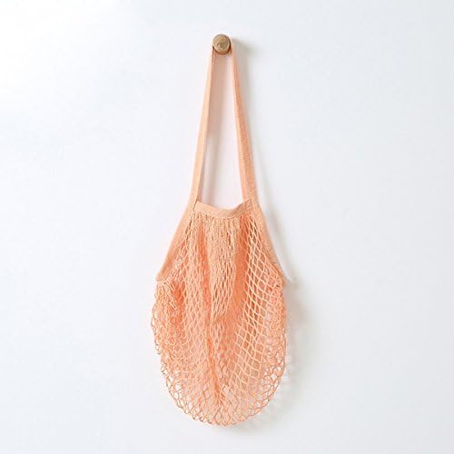 Convenient Portable Shopping Mesh Bag Cotton Net String Bags Reusable Organizer Tote Handbag Fruit Storage Grocery Shopper Woven Shoulder Ecology Produce Bags Long Handle Totes (Orange)