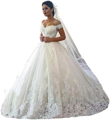 Fanciest Women's Lace Wedding Dresses for Bride 2022 Ball Gowns White
